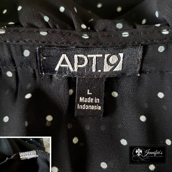 3/$25 Apt. 9 Black and White Sheer Pleated Ruffle Polka Dot Blouse - Picture 10 of 13